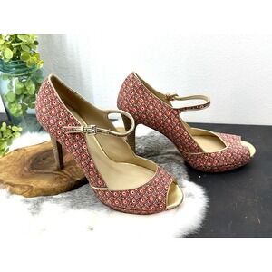 Coach Shea mini floral scarf desert Sky mary jane peep toe heels womens 10 B